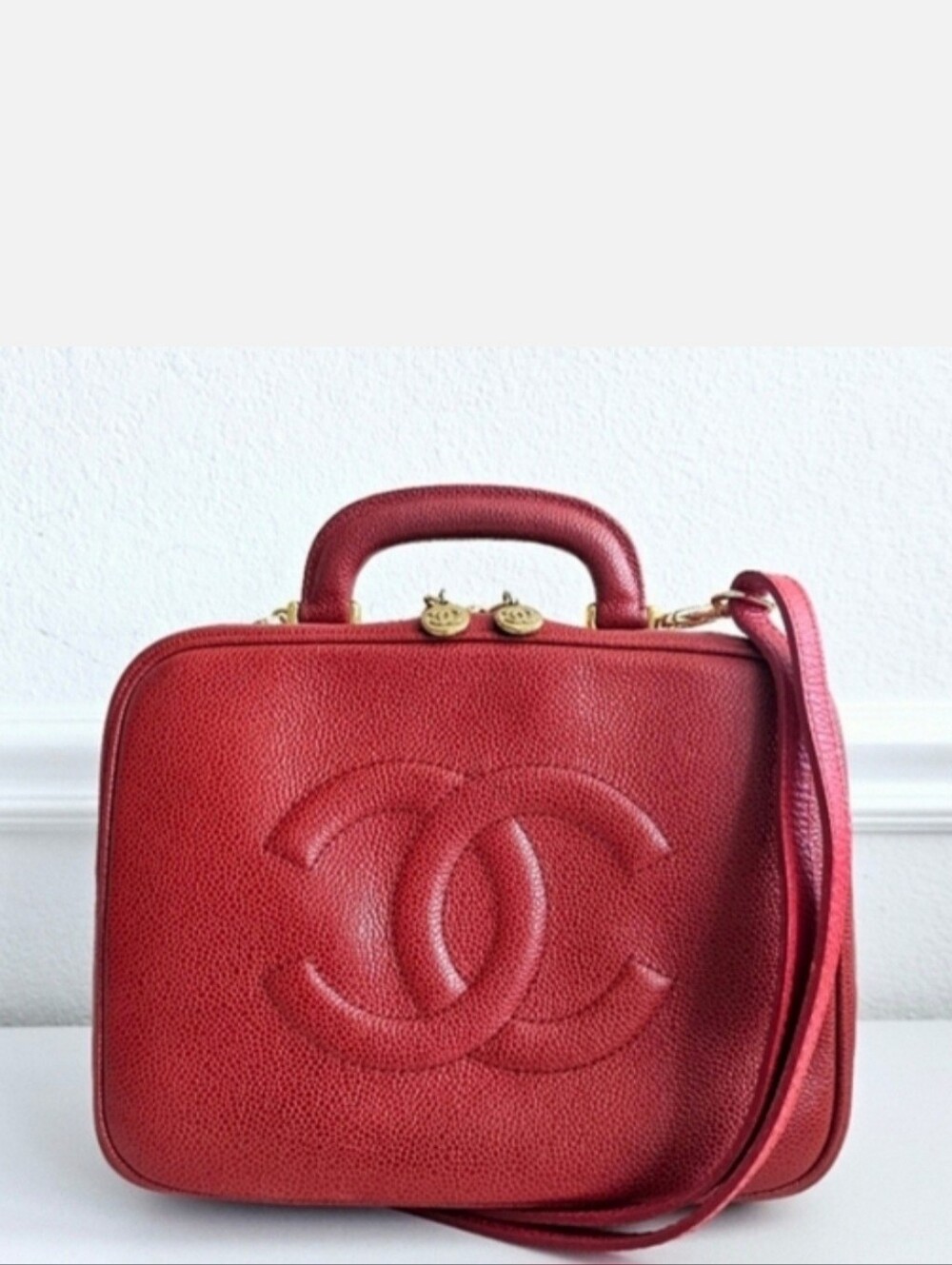 Chanel Red Caviar Two-way Vanity Bag